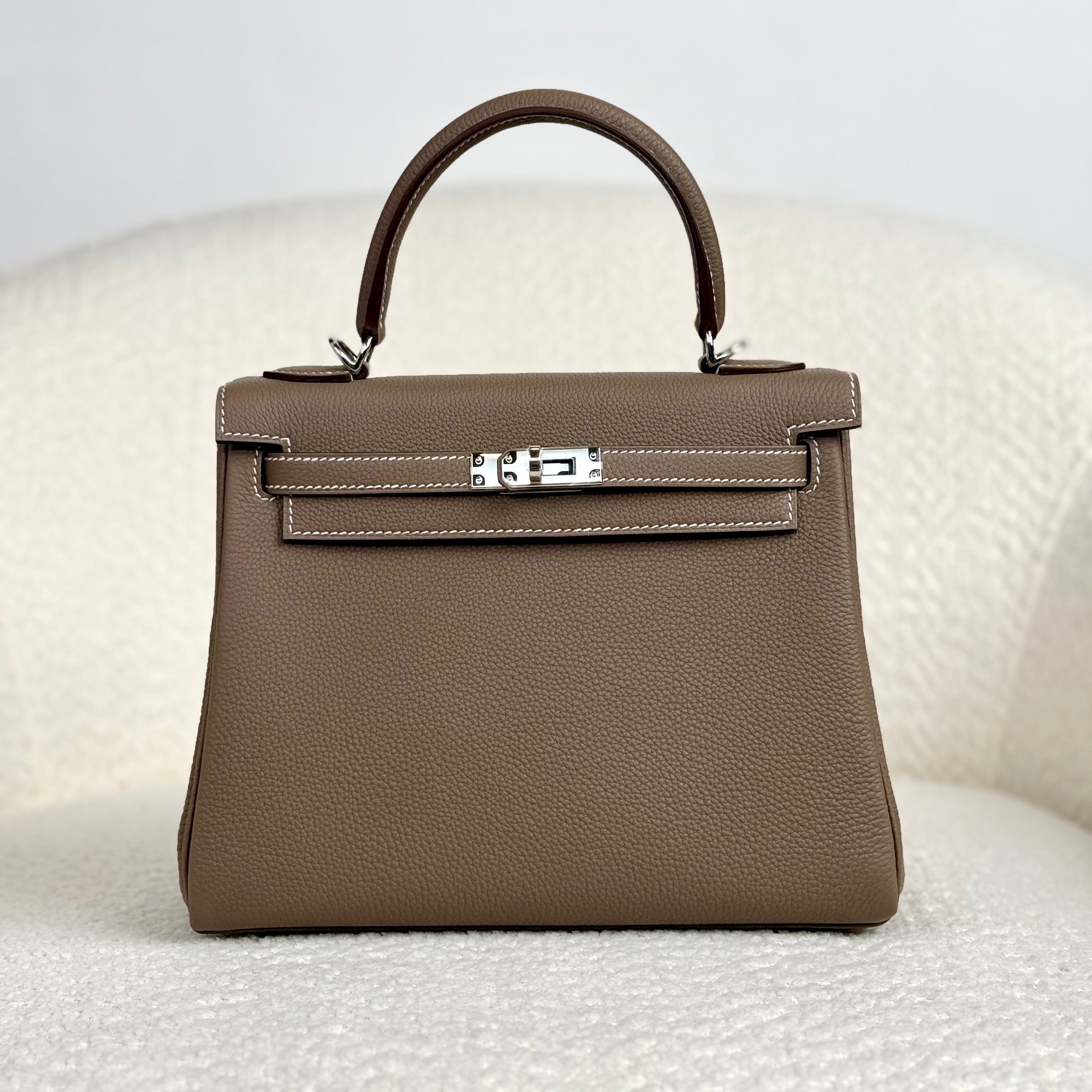 Hermès Etoupe Kelly Retourne 25 Togo Palladium Hardware