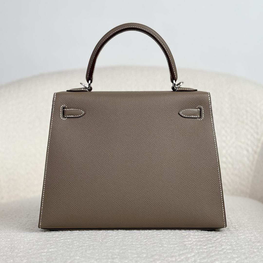 Hermès Etoupe Kelly Sellier 25 Epsom Palladium Hardware