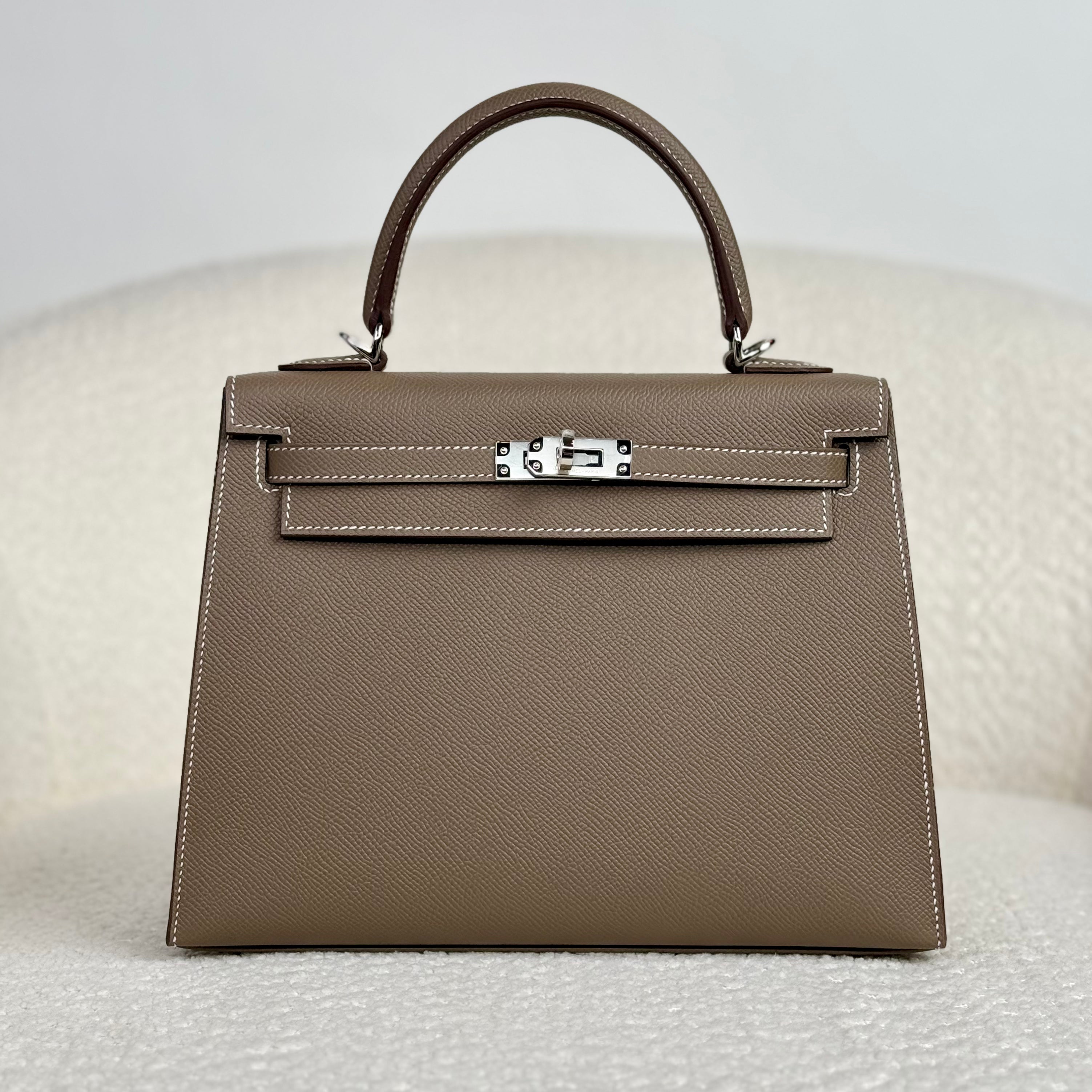 Hermès Etoupe Kelly Sellier 25 Epsom Palladium Hardware