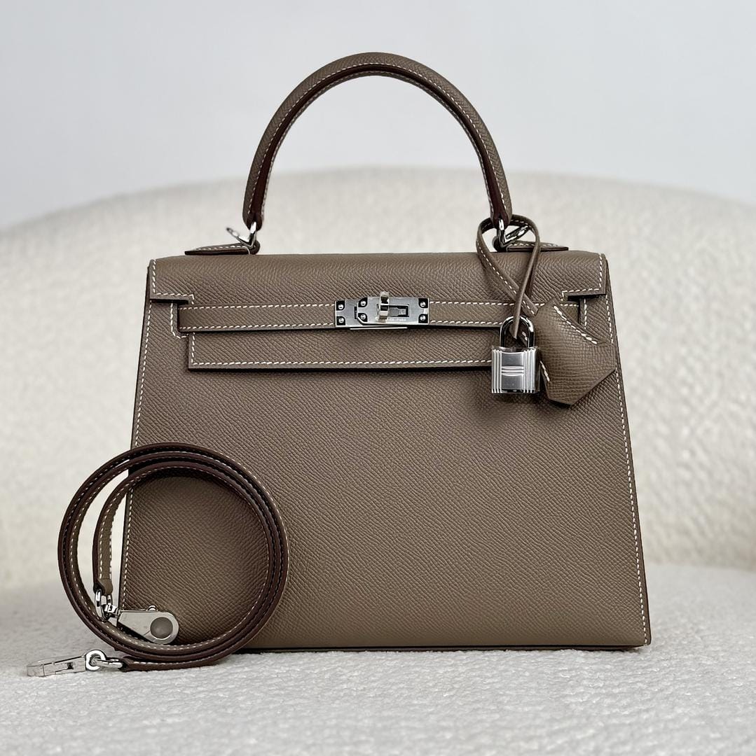 Hermès Etoupe Kelly Sellier 25 Epsom Palladium Hardware