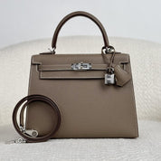 Hermès Etoupe Kelly Sellier 25 Epsom Palladium Hardware