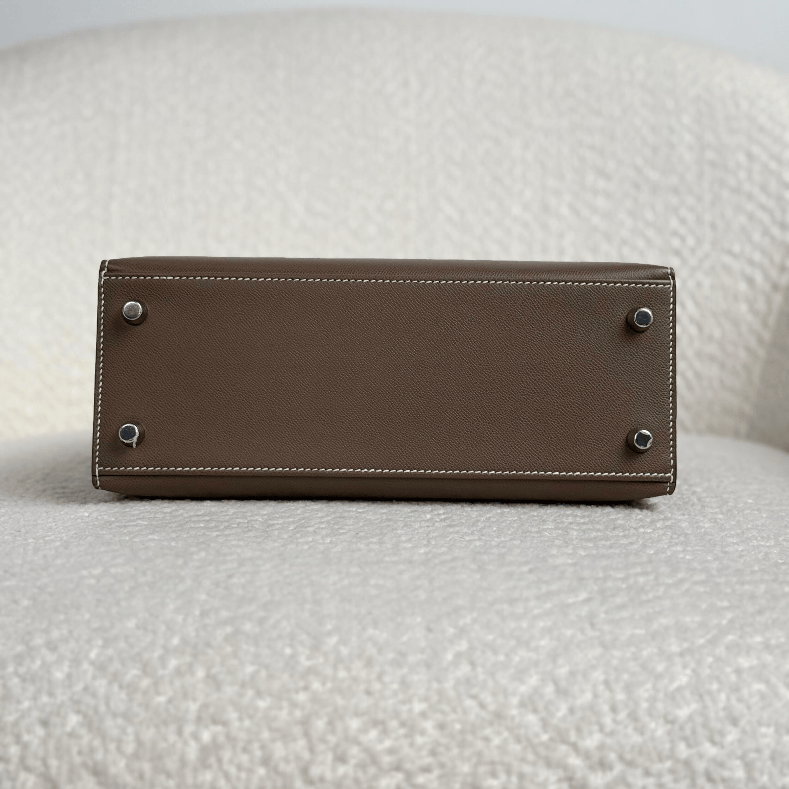 Hermès Etoupe Kelly Sellier 25 Verso Orange Epsom Palladium Hardware