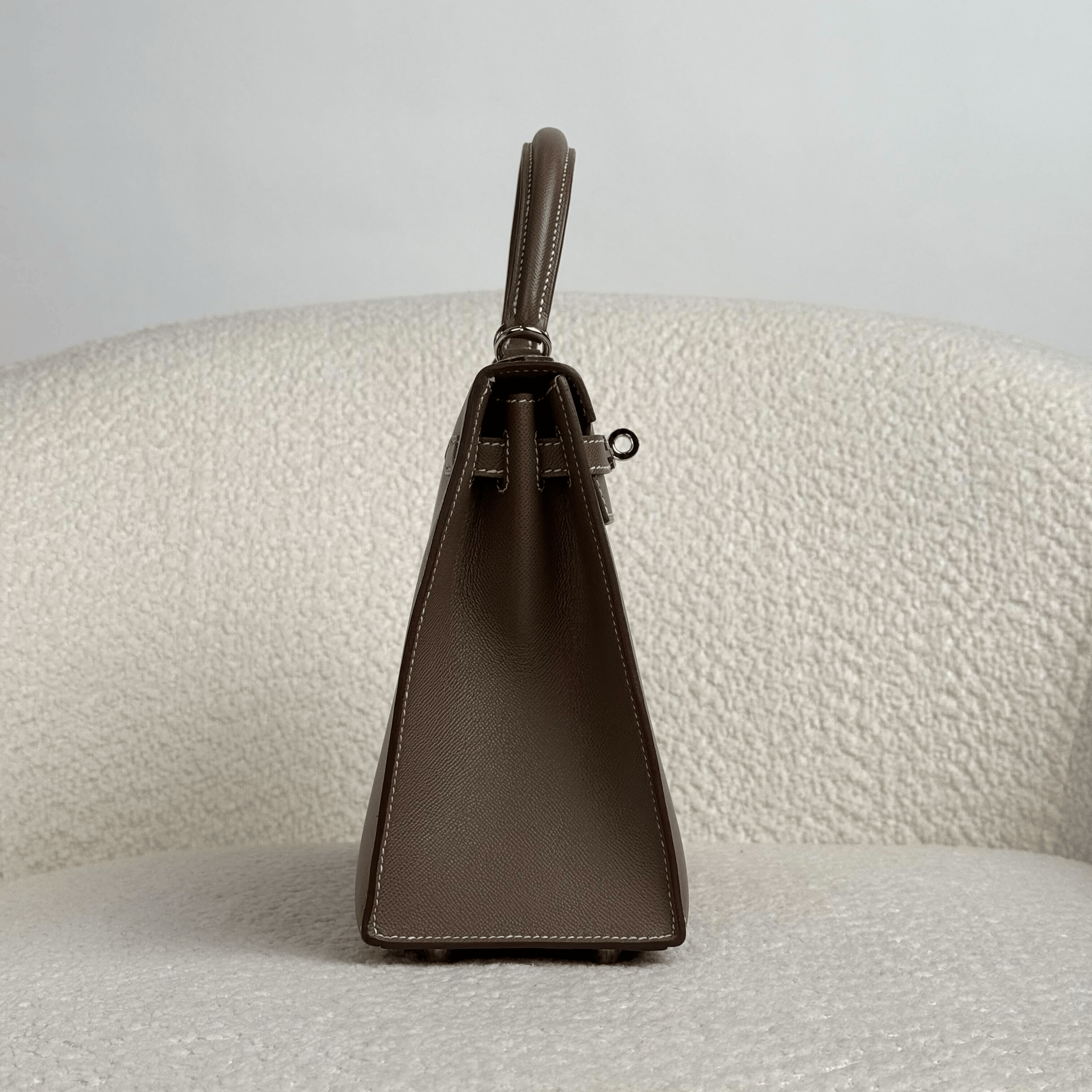 Hermès Etoupe Kelly Sellier 25 Verso Orange Epsom Palladium Hardware