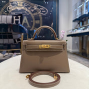 Hermès Etoupe Mini Kelly 20 Sellier Epsom Gold Hardware