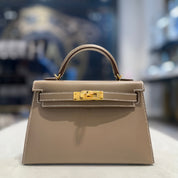 Hermès Etoupe Mini Kelly 20 Sellier Epsom Gold Hardware