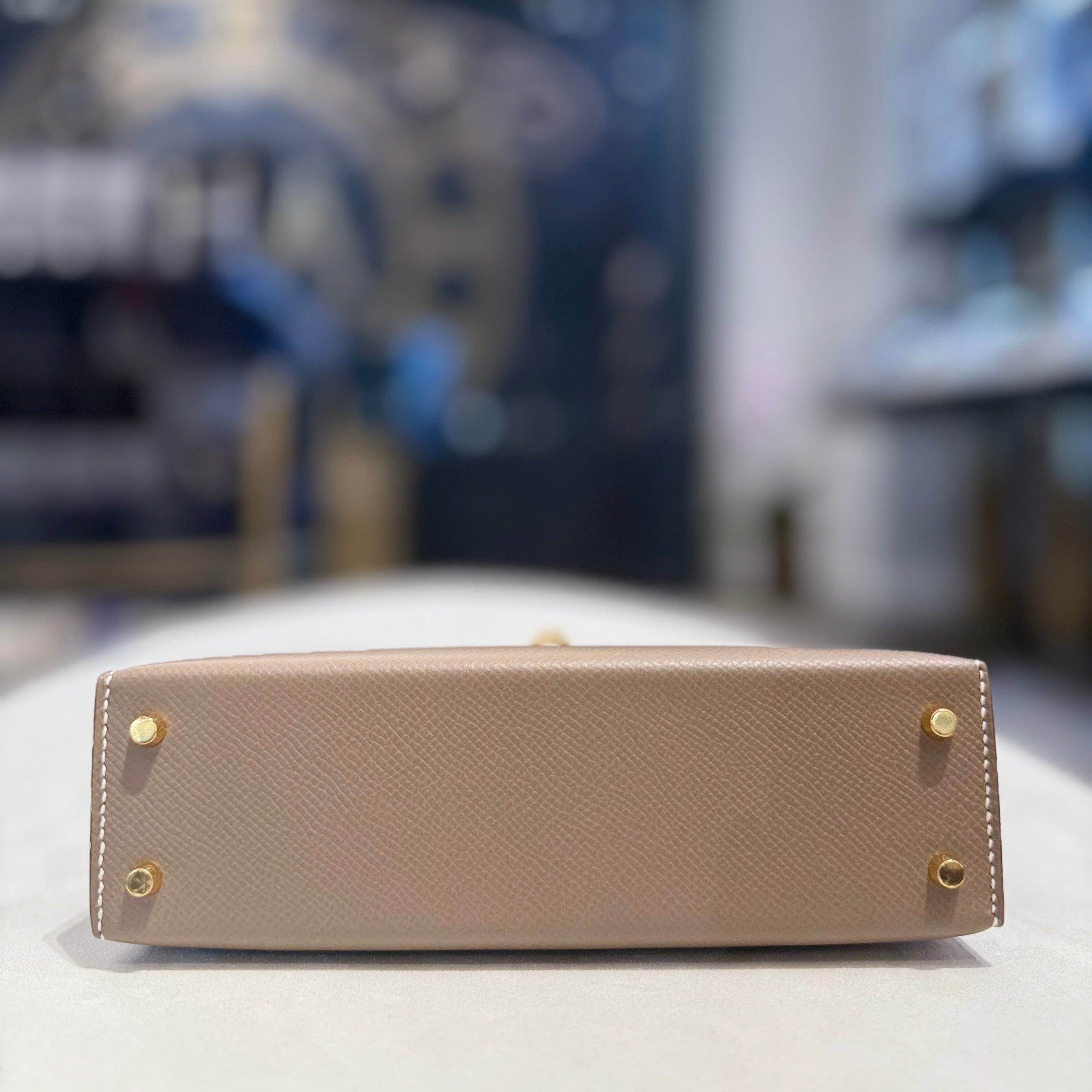 Hermès Etoupe Mini Kelly 20 Sellier Epsom Gold Hardware