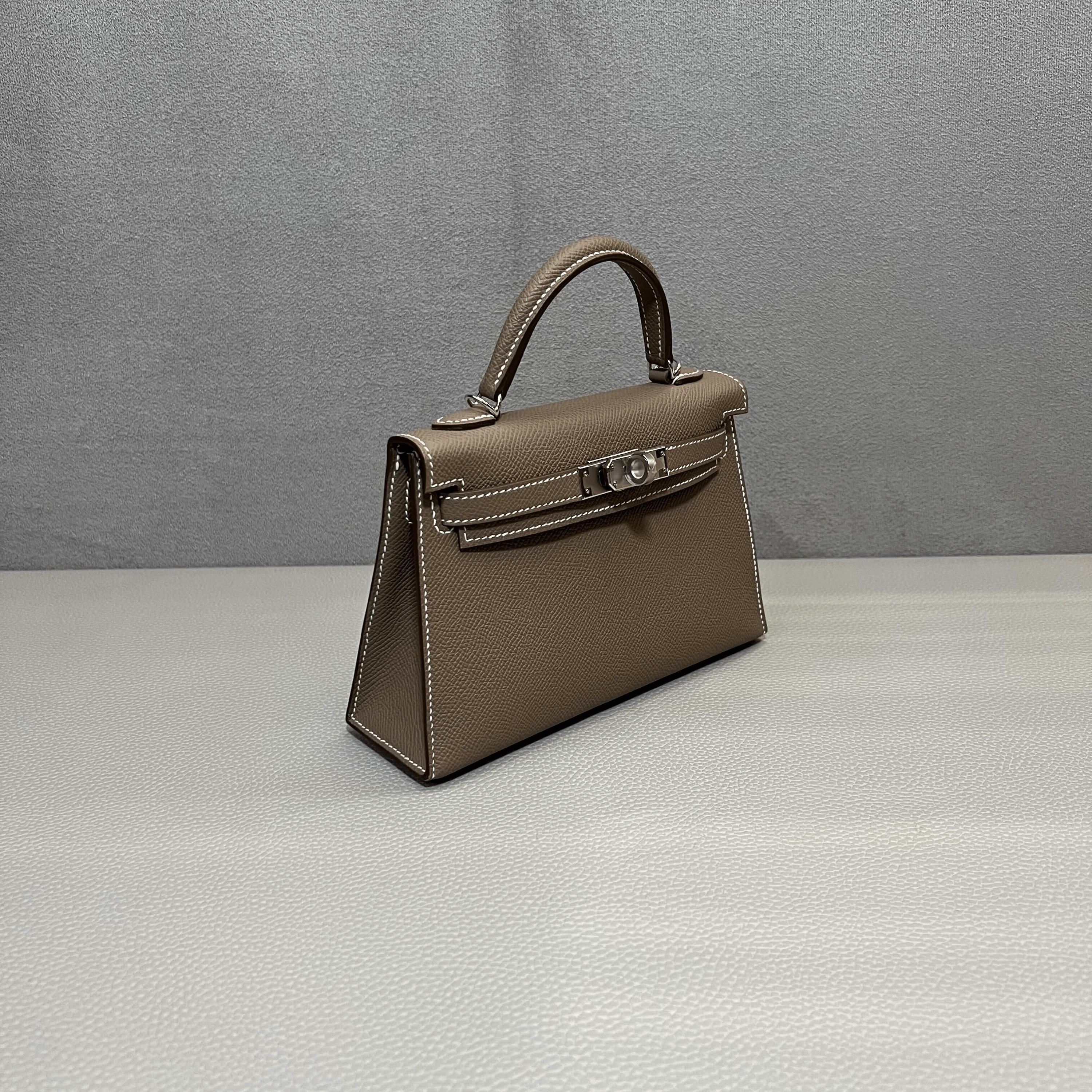 Hermès Etoupe Mini Kelly Sellier 20 Epsom Palladium Hardware