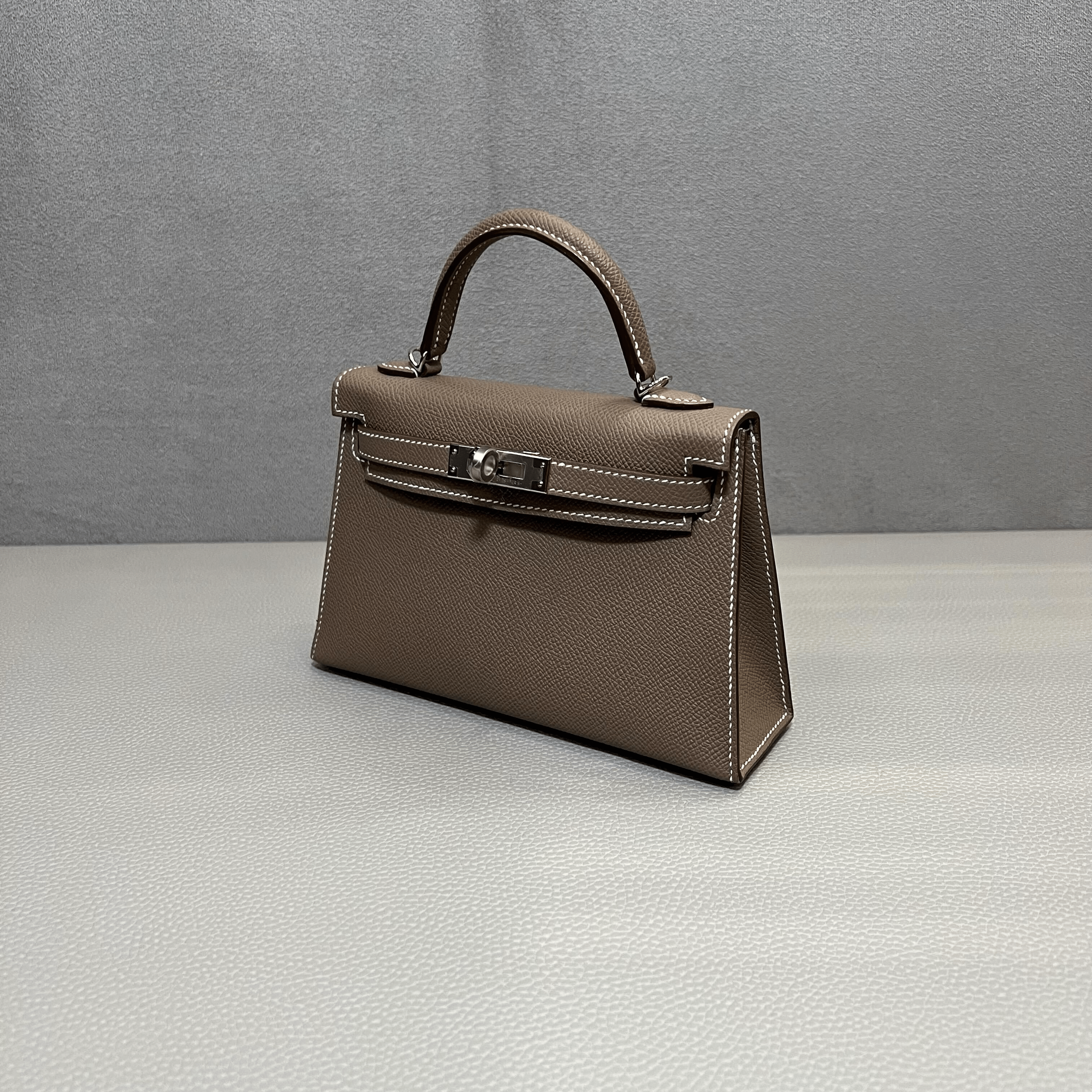 Hermès Etoupe Mini Kelly Sellier 20 Epsom Palladium Hardware