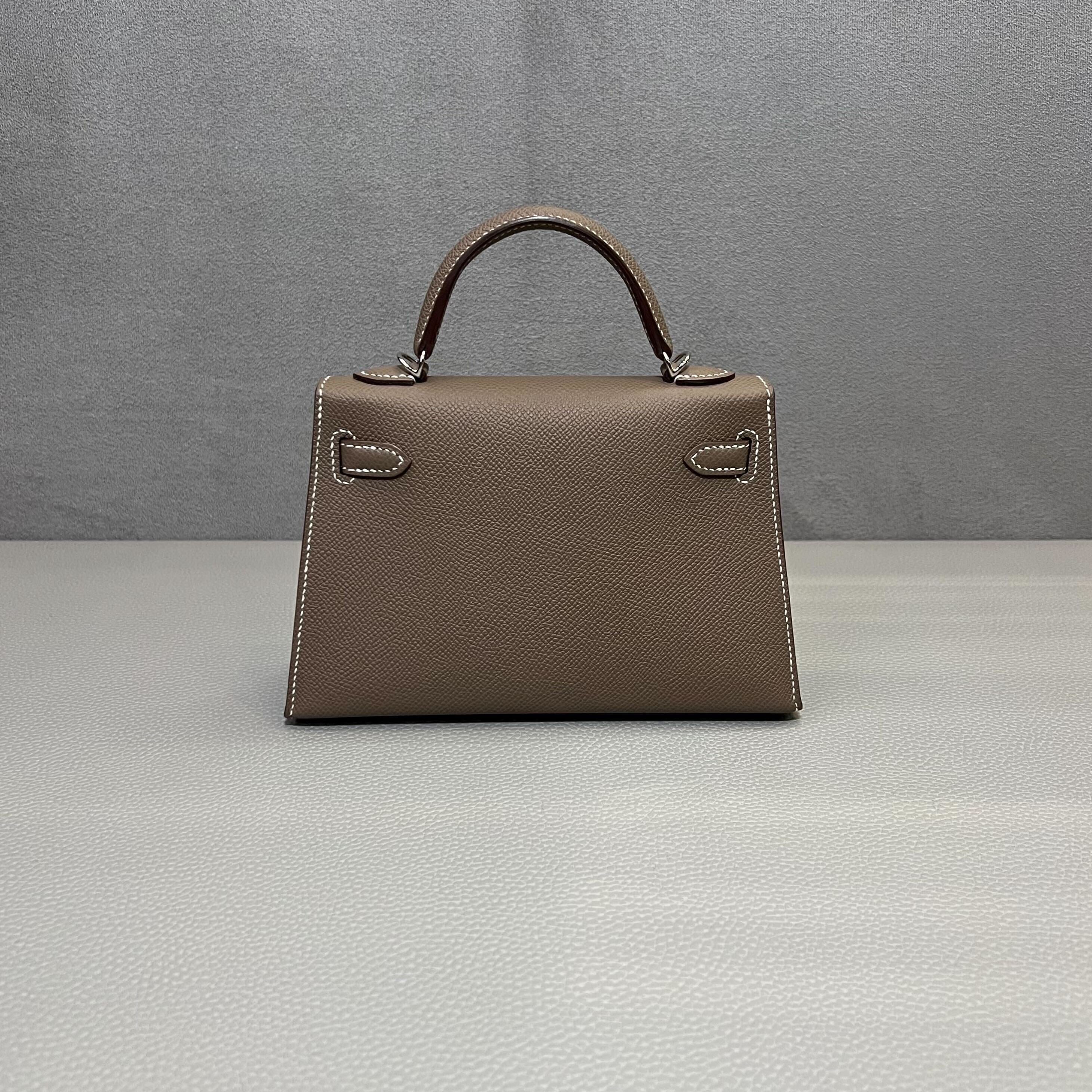 Hermès Etoupe Mini Kelly Sellier 20 Epsom Palladium Hardware