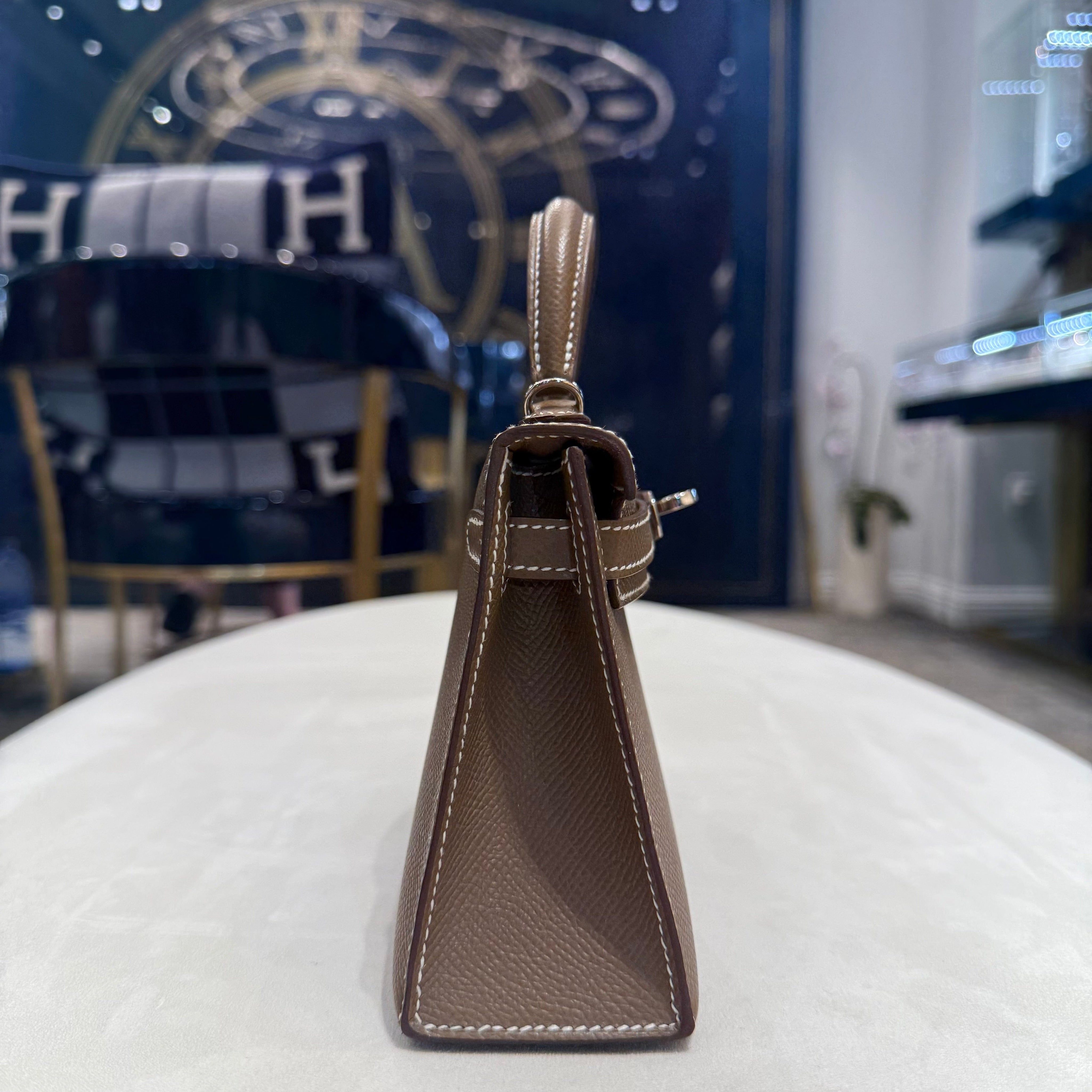 Hermès Etoupe Mini Kelly Sellier 20 Epsom Palladium Hardware