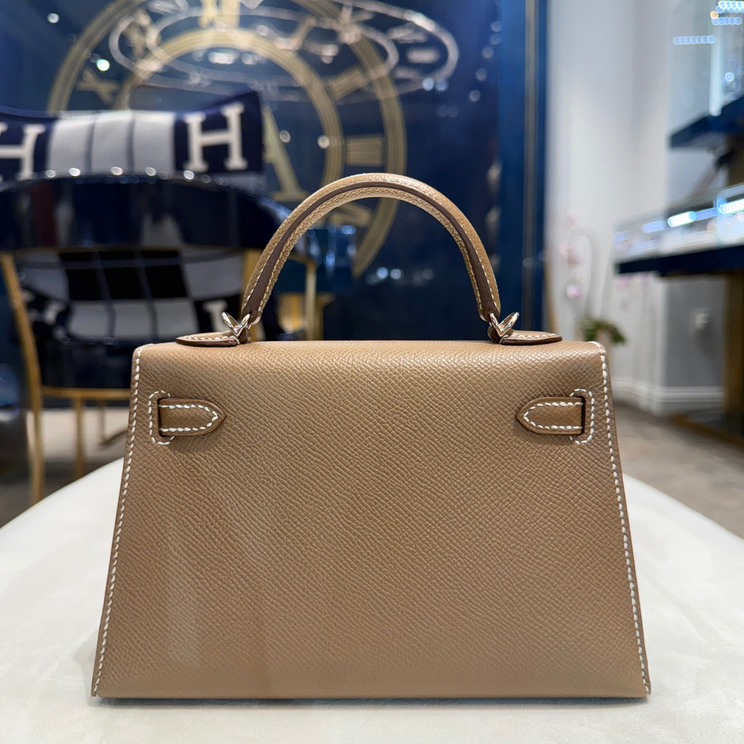 Hermès Etoupe Mini Kelly Sellier 20 Epsom Palladium Hardware