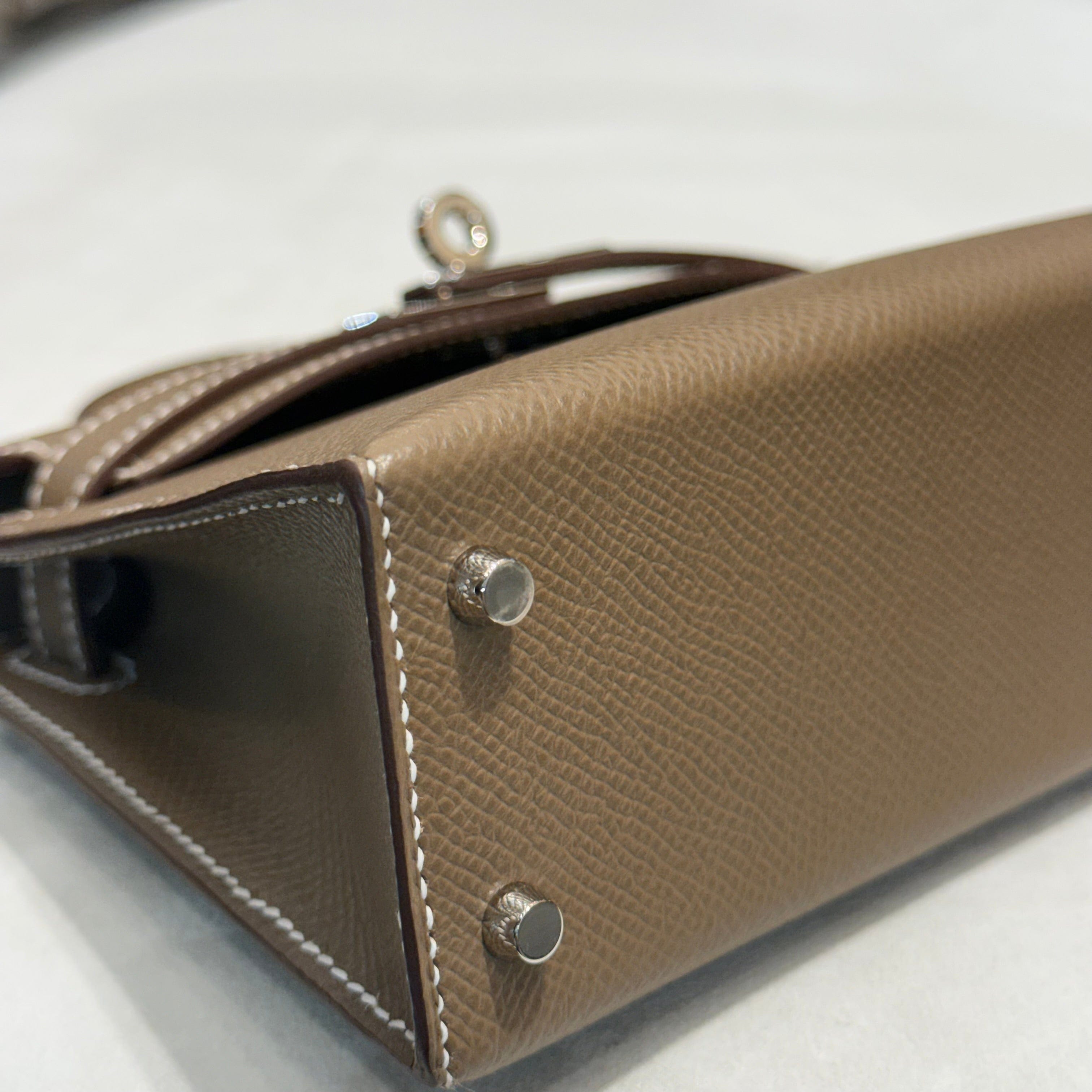 Hermès Etoupe Mini Kelly Sellier 20 Epsom Palladium Hardware