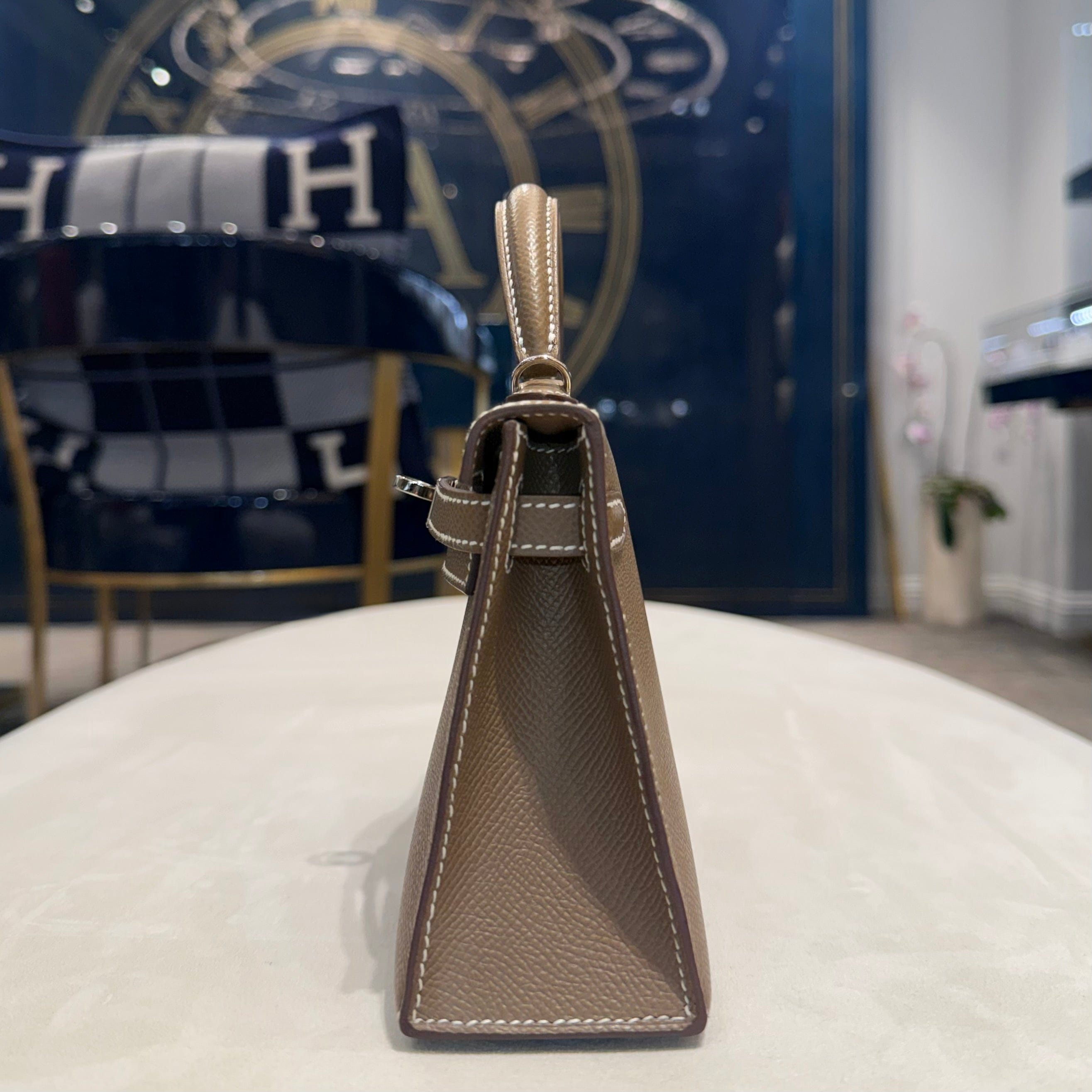 Hermès Etoupe Mini Kelly Sellier 20 Epsom Palladium Hardware