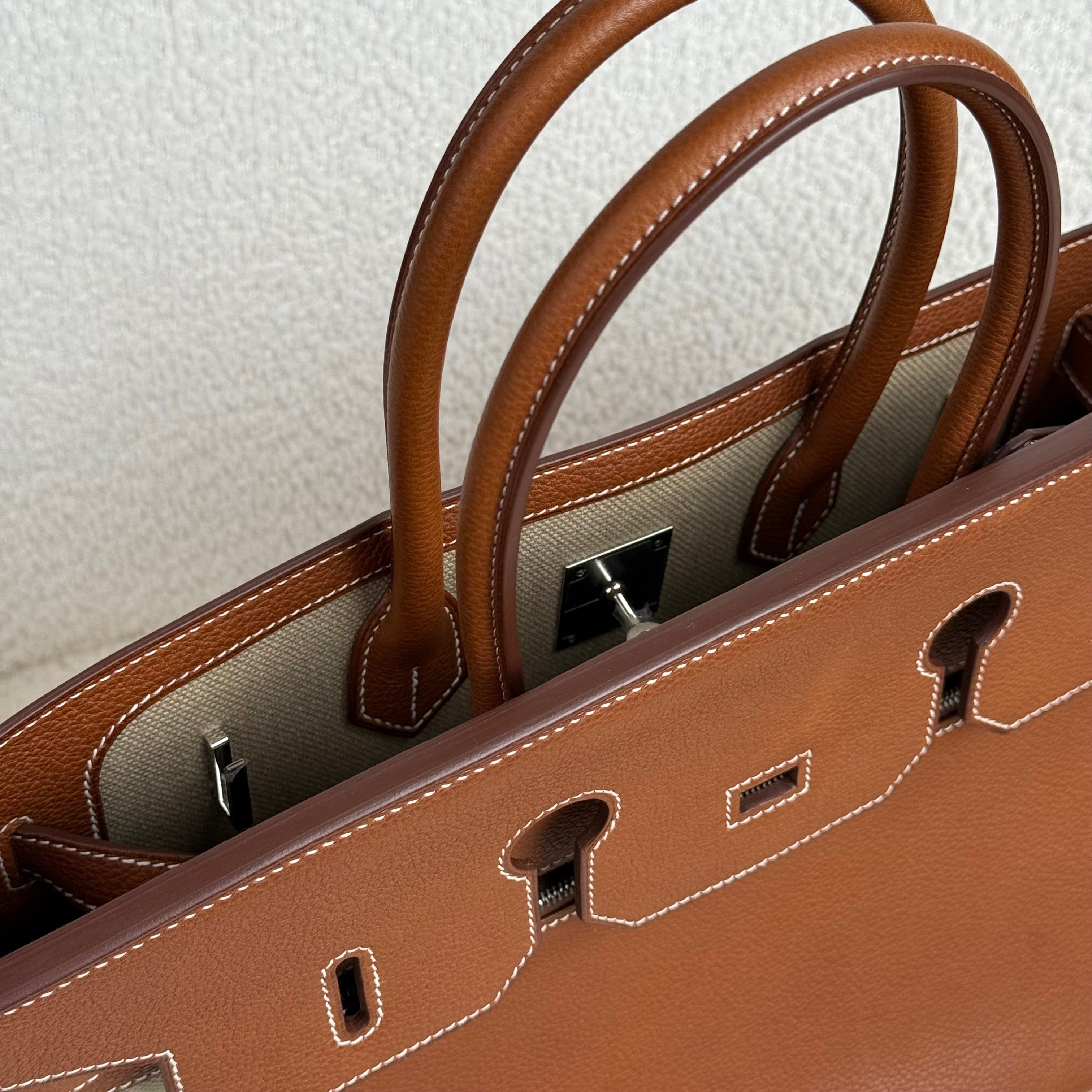 Hermès Fauve Barenia Birkin 35 A L'Envers Ficelle-Ecru H Dyed Canvas Palladium Hardware Limited Edition