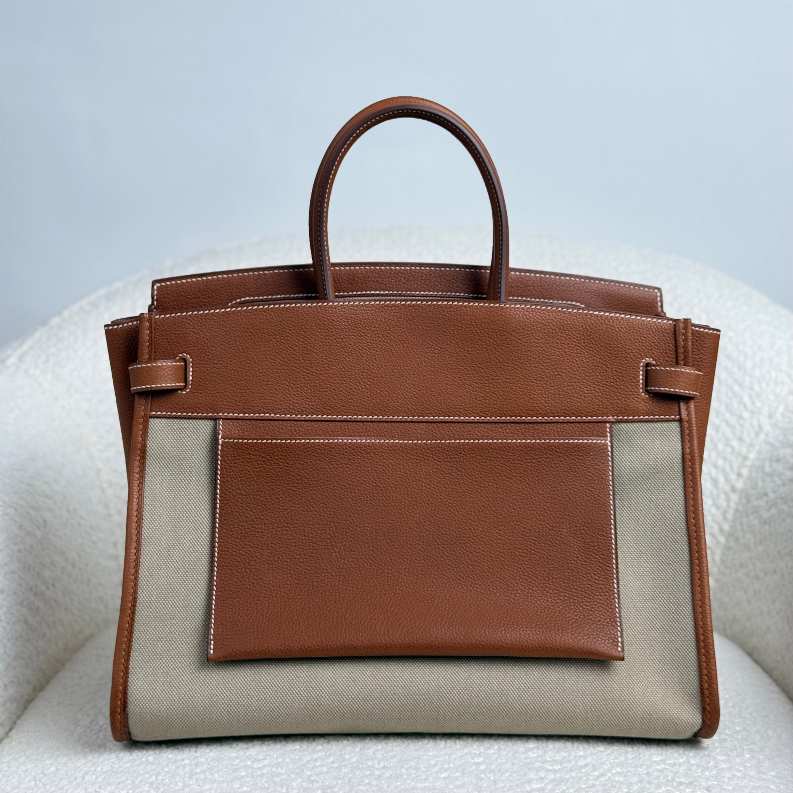 Hermès Fauve Barenia Birkin 35 A L'Envers Ficelle-Ecru H Dyed Canvas Palladium Hardware Limited Edition