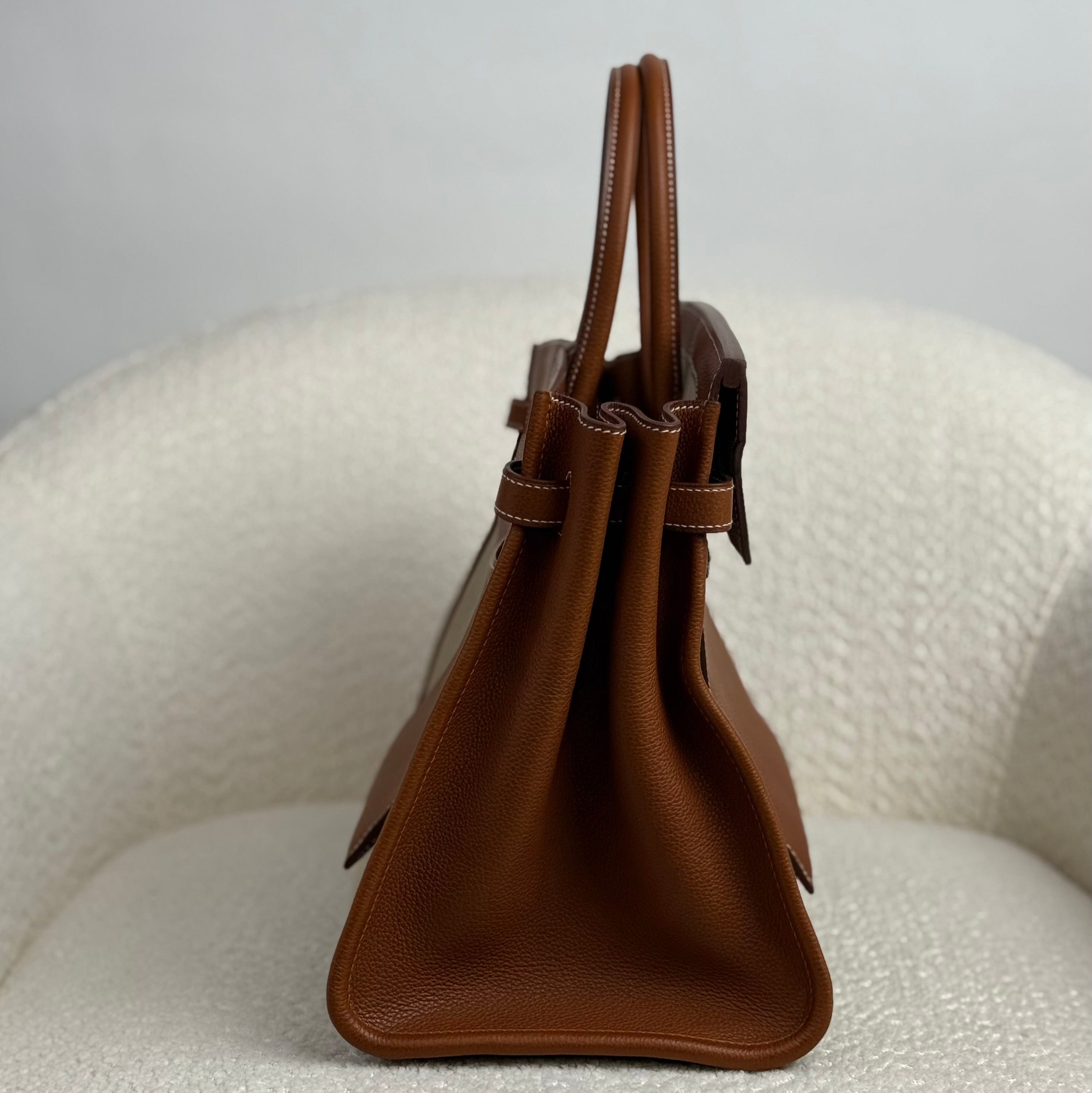 Hermès Fauve Barenia Birkin 35 A L'Envers Ficelle-Ecru H Dyed Canvas Palladium Hardware Limited Edition