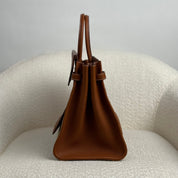 Hermès Fauve Barenia Birkin 35 A L'Envers Ficelle-Ecru H Dyed Canvas Palladium Hardware Limited Edition