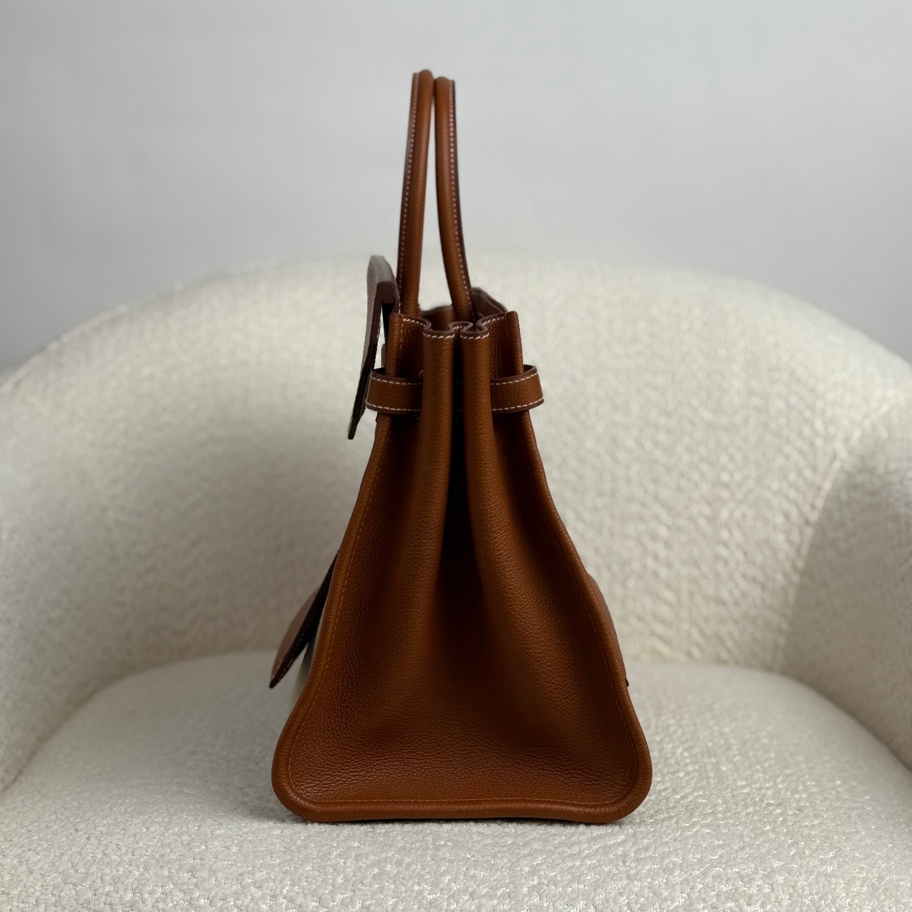 Hermès Fauve Barenia Birkin 35 A L'Envers Ficelle-Ecru H Dyed Canvas Palladium Hardware Limited Edition