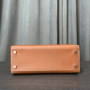 Hermès Gold and Bleu Petrole Kelly 25 Sellier Verso Madame Calfskin Palladium Hardware