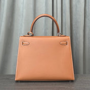 Hermès Gold and Bleu Petrole Kelly 25 Sellier Verso Madame Calfskin Palladium Hardware