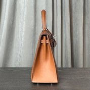 Hermès Gold and Bleu Petrole Kelly 25 Sellier Verso Madame Calfskin Palladium Hardware