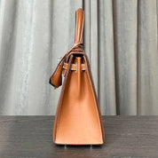Hermès Gold and Bleu Petrole Kelly 25 Sellier Verso Madame Calfskin Palladium Hardware