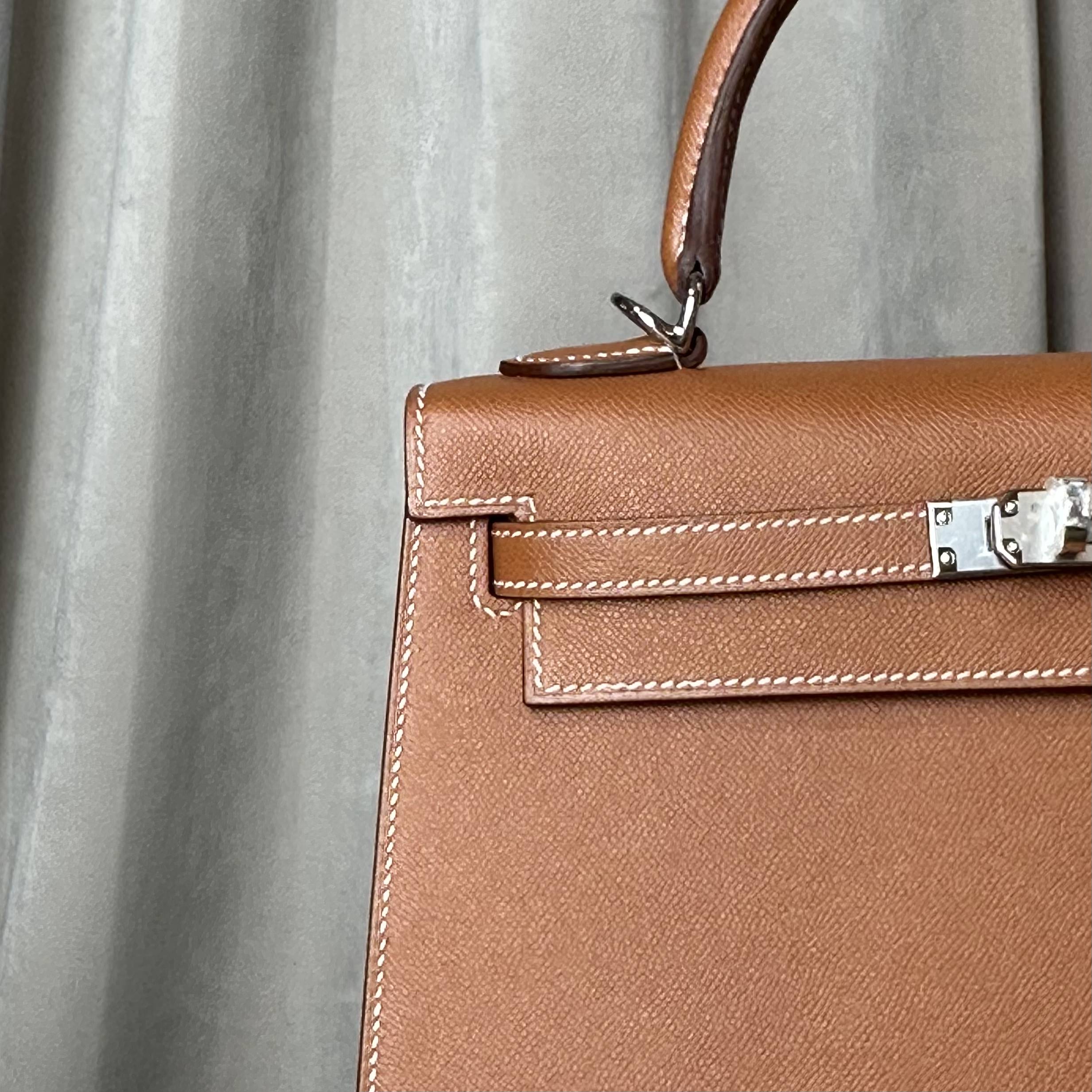 Hermès Gold and Bleu Petrole Kelly 25 Sellier Verso Madame Calfskin Palladium Hardware