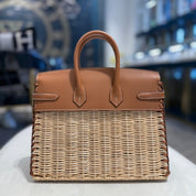 Hermès Gold Osier Wicker Picnic Birkin 25 Swift Palladium Hardware Limited Edition