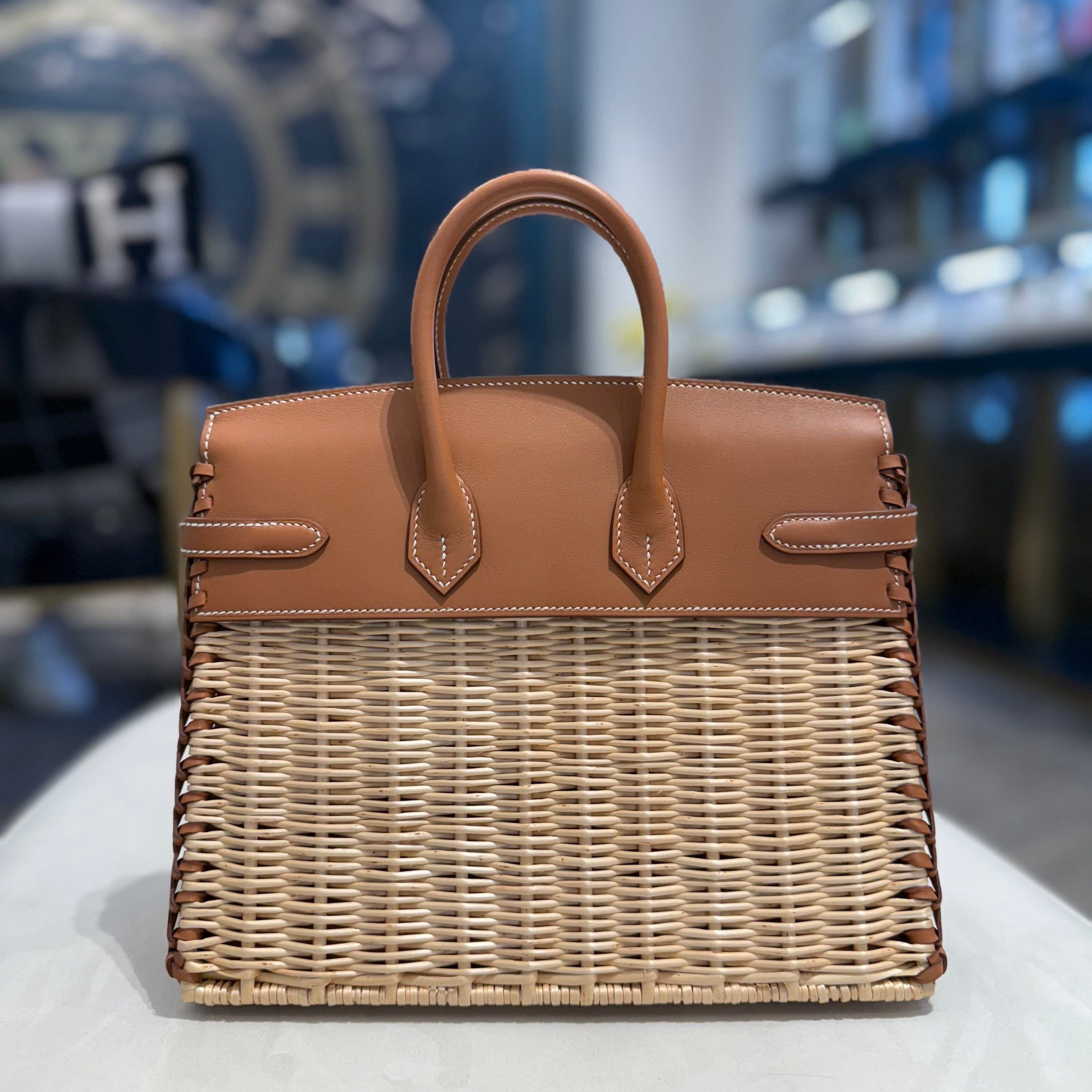 Hermès Gold Osier Wicker Picnic Birkin 25 Swift Palladium Hardware Limited Edition