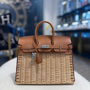 Hermès Gold Osier Wicker Picnic Birkin 25 Swift Palladium Hardware Limited Edition