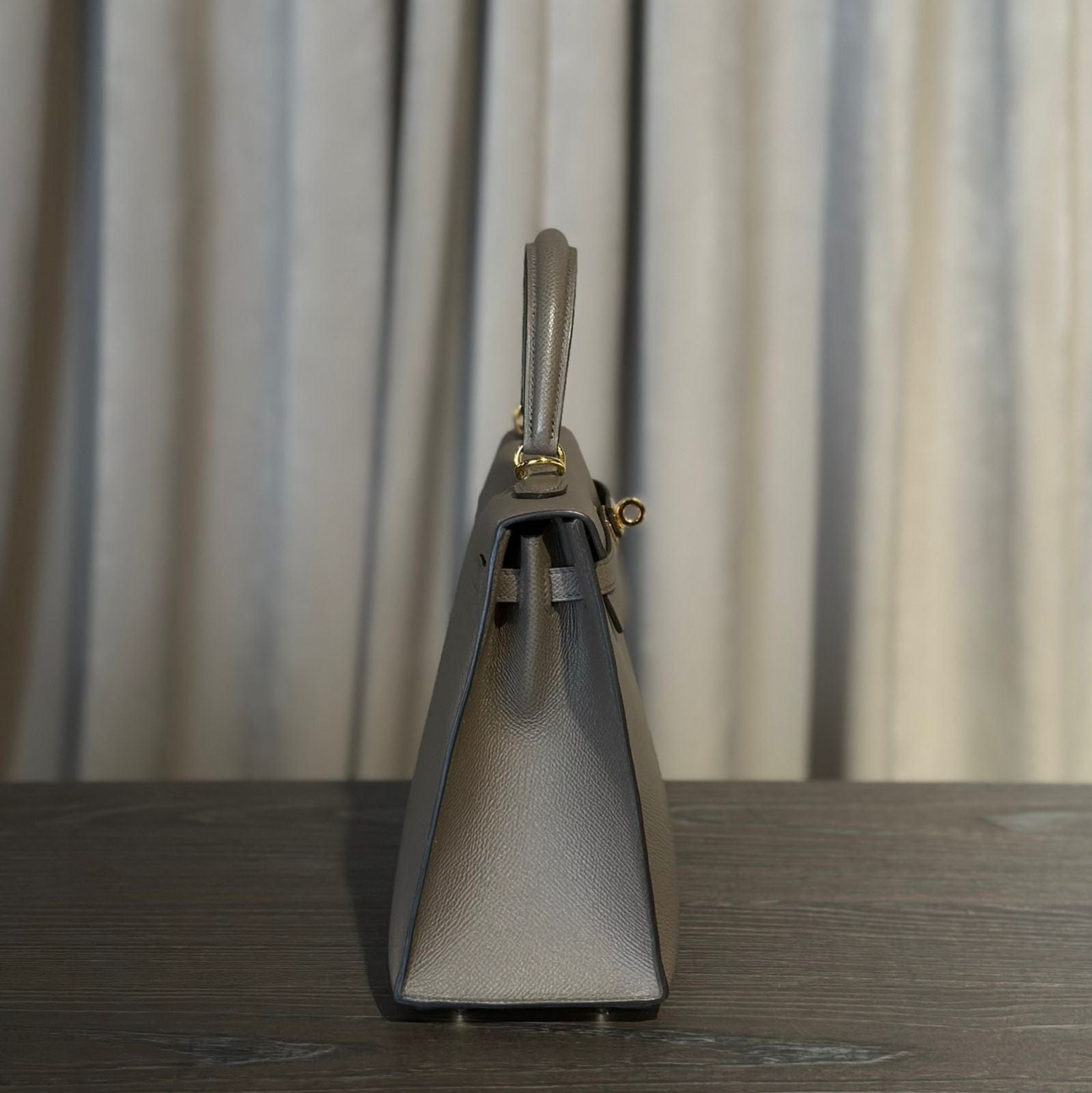 Hermès Gris Etain Kelly Sellier 25 Epsom Gold Hardware