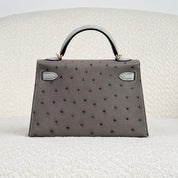Hermès Gris Meyer and Gris Perle Mini Kelly Sellier 20 Ostrich Gold Hardware HSS