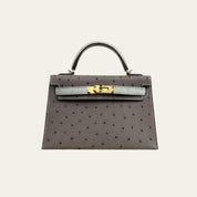 Hermès Gris Meyer and Gris Perle Mini Kelly Sellier 20 Ostrich Gold Hardware HSS