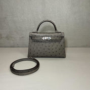 Hermès Gris Meyer Mini Kelly Sellier 20 Ostrich Palladium Hardware