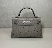 Hermès Gris Meyer Mini Kelly Sellier 20 Ostrich Palladium Hardware