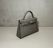 Hermès Gris Meyer Mini Kelly Sellier 20 Ostrich Palladium Hardware