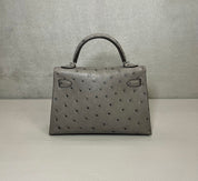 Hermès Gris Meyer Mini Kelly Sellier 20 Ostrich Palladium Hardware