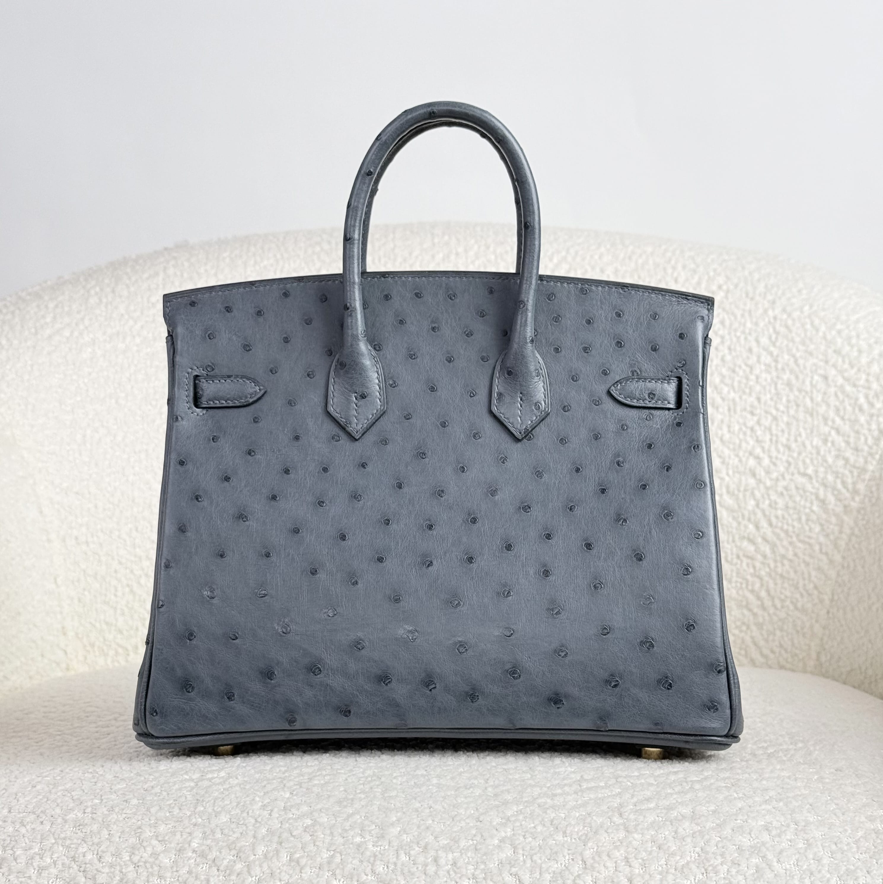 Hermès Gris Misty Birkin 25 Ostrich Gold Hardware