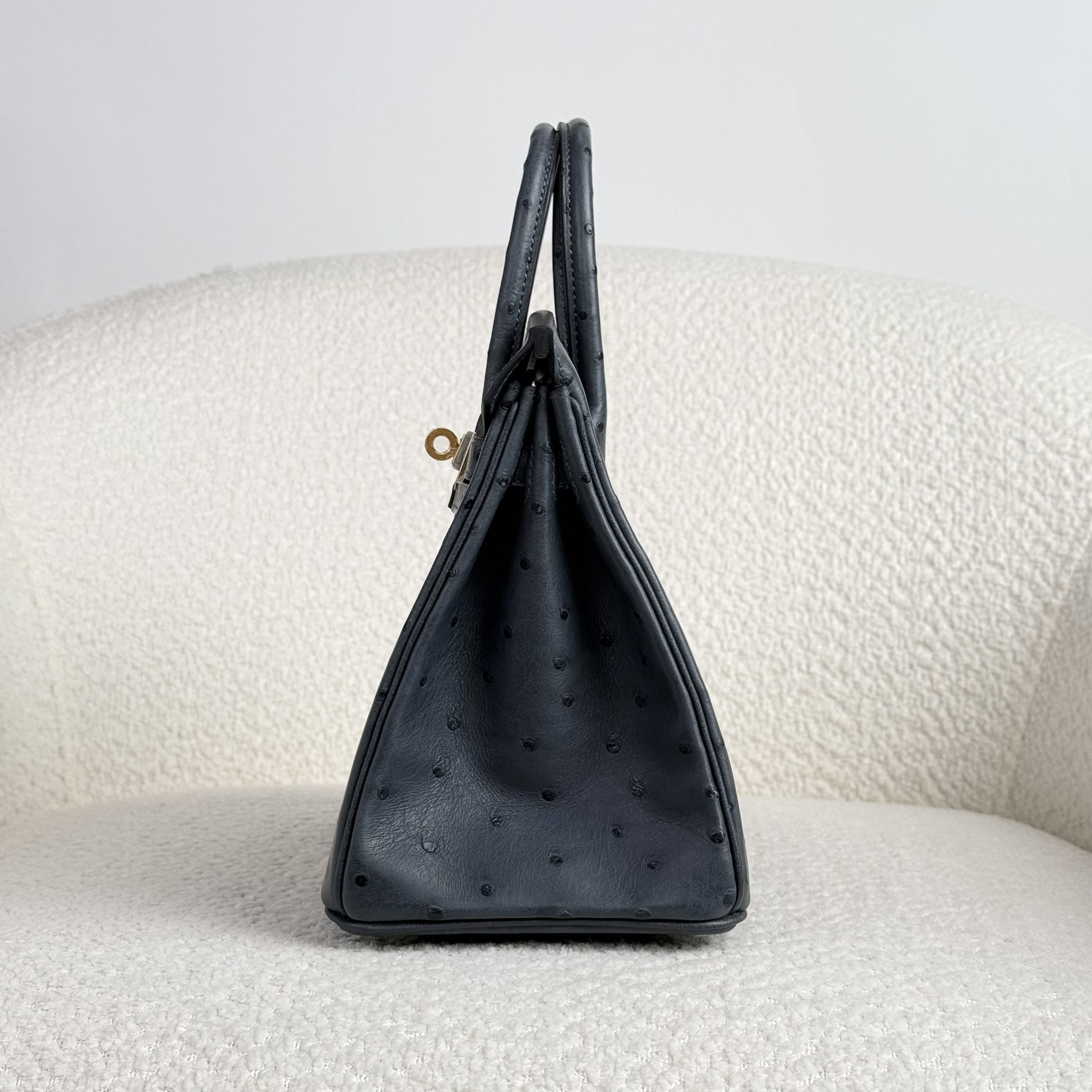 Hermès Gris Misty Birkin 25 Ostrich Gold Hardware