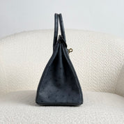 Hermès Gris Misty Birkin 25 Ostrich Gold Hardware