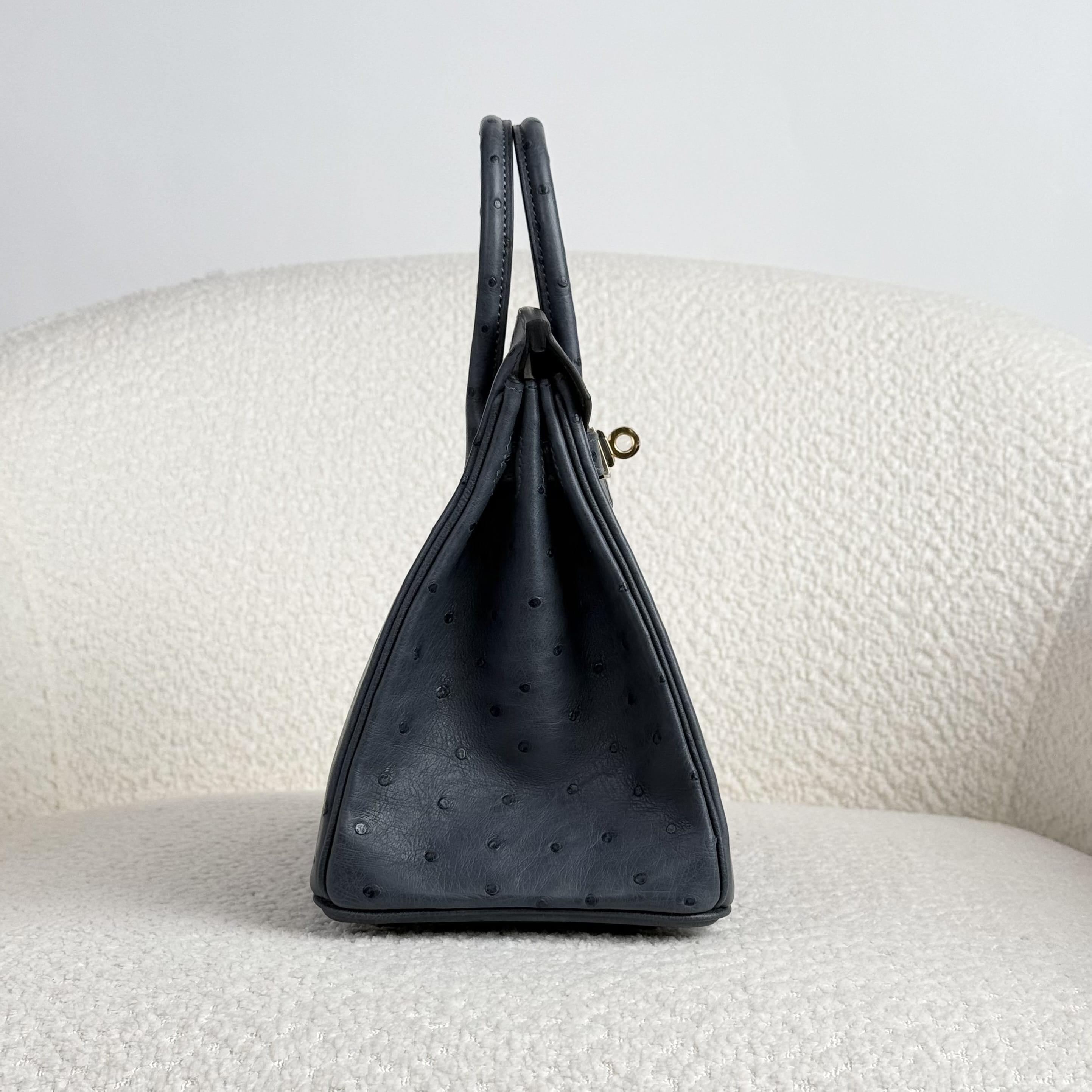 Hermès Gris Misty Birkin 25 Ostrich Gold Hardware