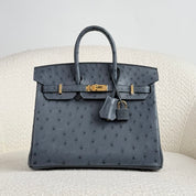 Hermès Gris Misty Birkin 25 Ostrich Gold Hardware