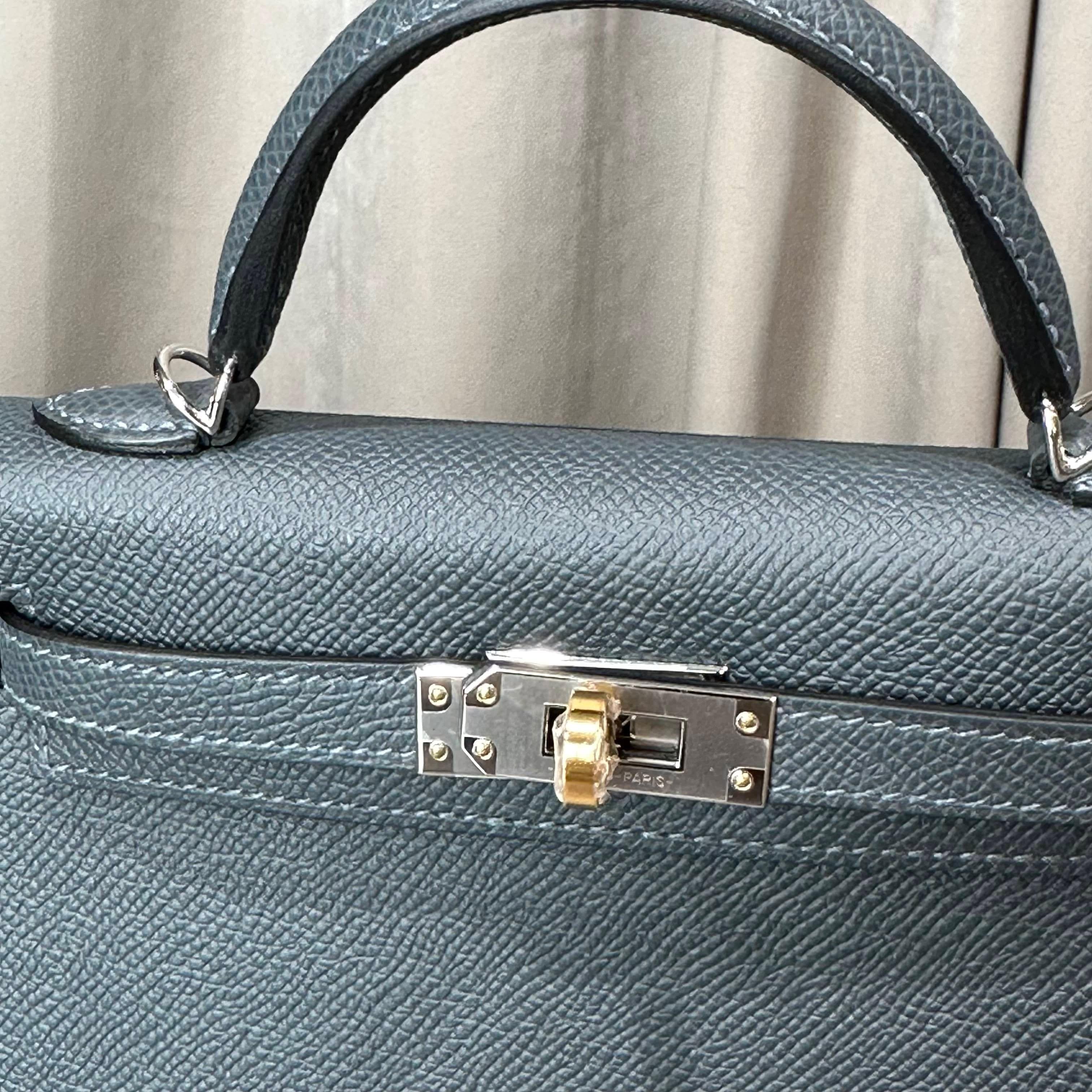 Hermès Gris Misty Mini Kelly 20 Sellier Epsom Electrum Hardware