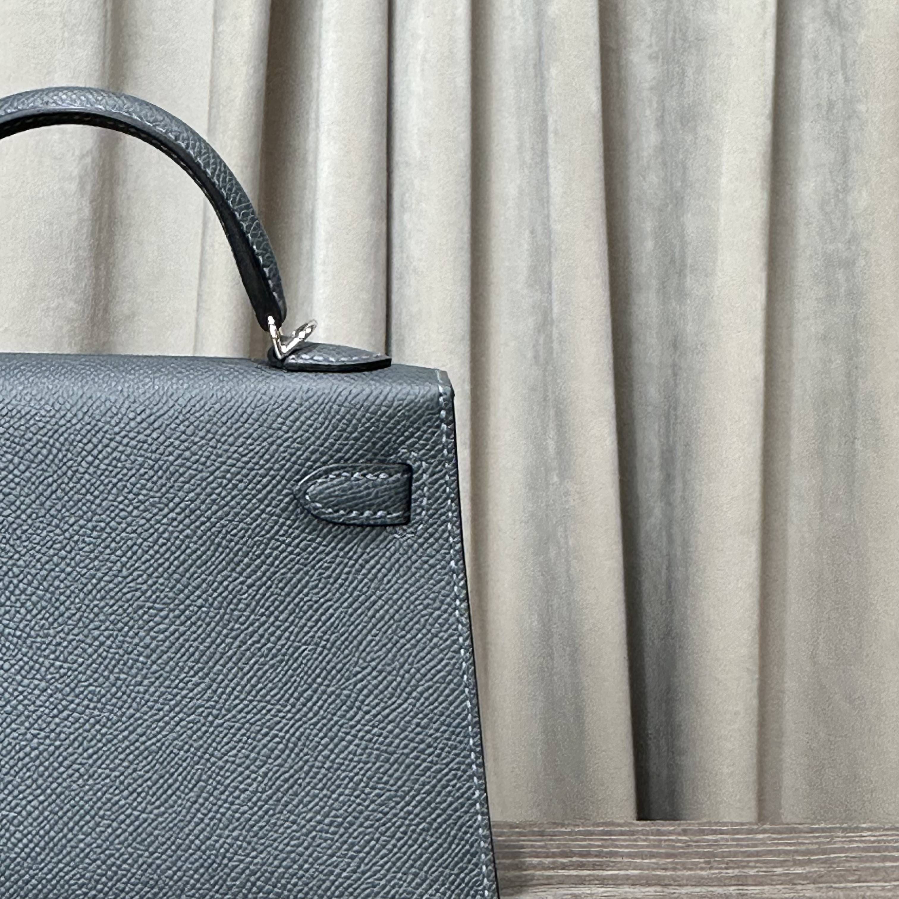 Hermès Gris Misty Mini Kelly 20 Sellier Epsom Electrum Hardware