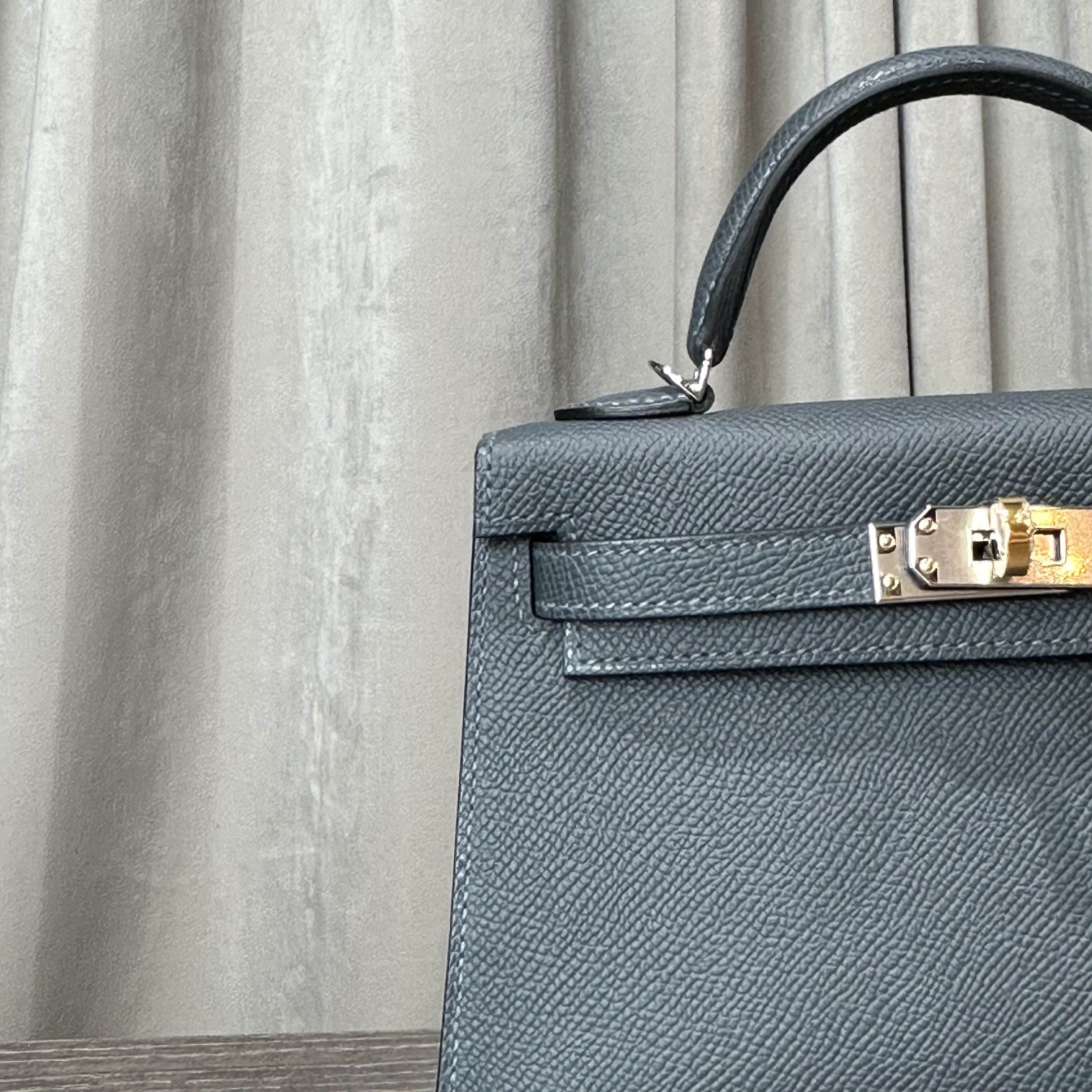 Hermès Gris Misty Mini Kelly 20 Sellier Epsom Electrum Hardware