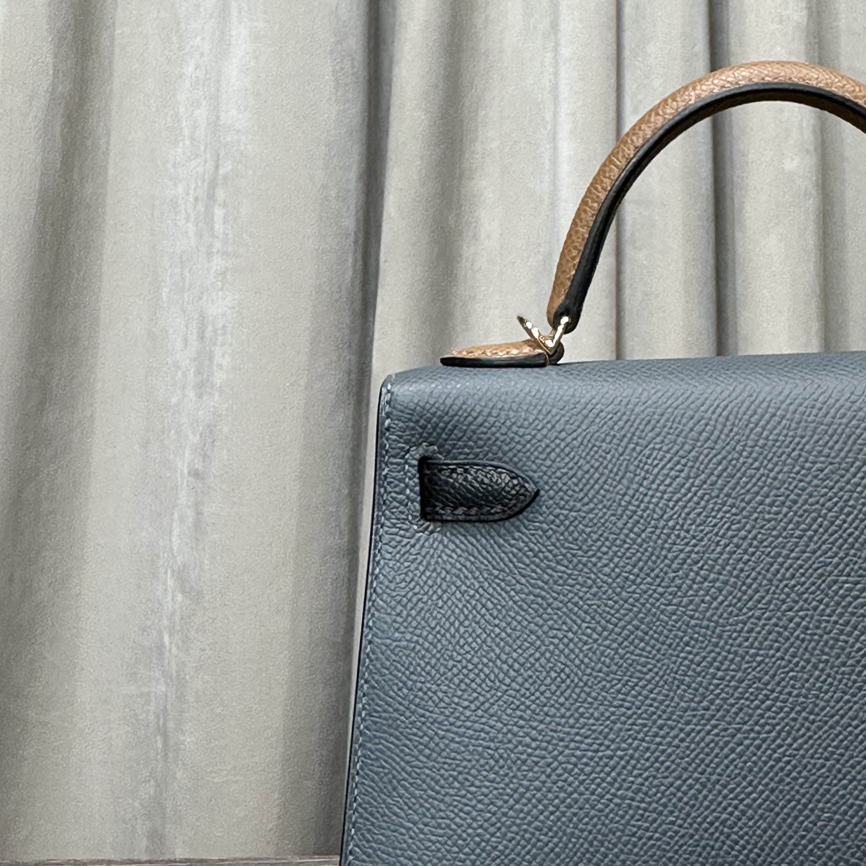 Hermès Gris Misty Noir Alezan Mini Kelly 20 Sellier Tricolore Epsom Permabrass Hardware