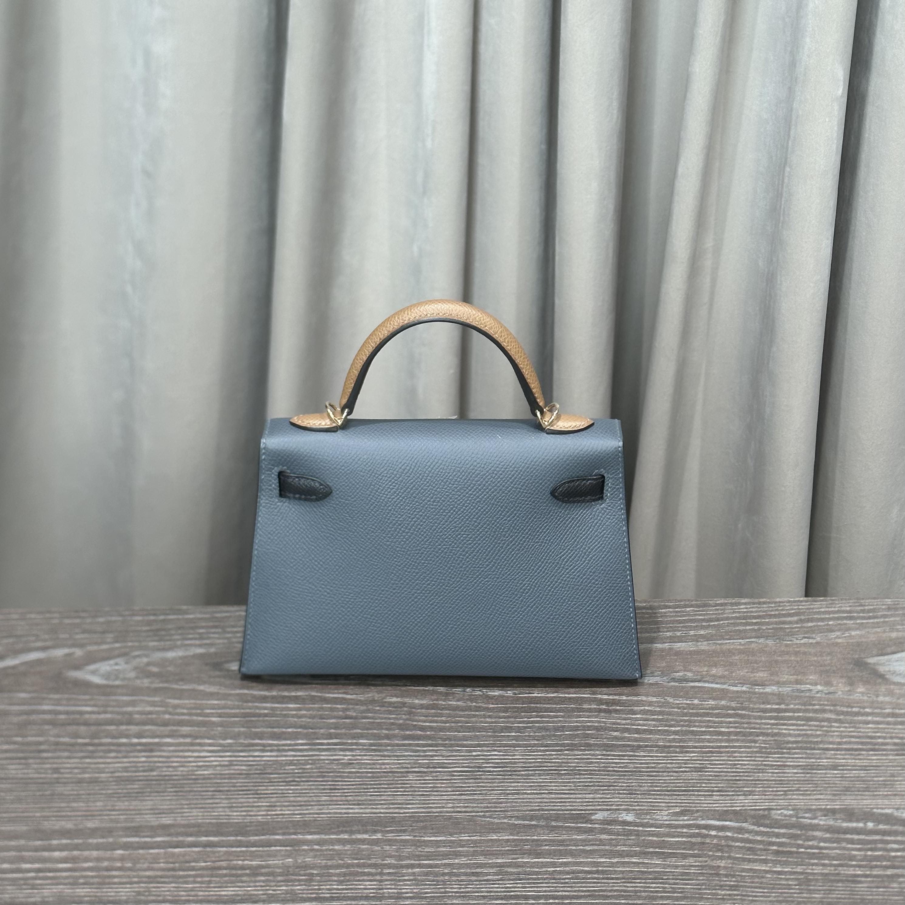 Hermès Gris Misty Noir Alezan Mini Kelly 20 Sellier Tricolore Epsom Permabrass Hardware