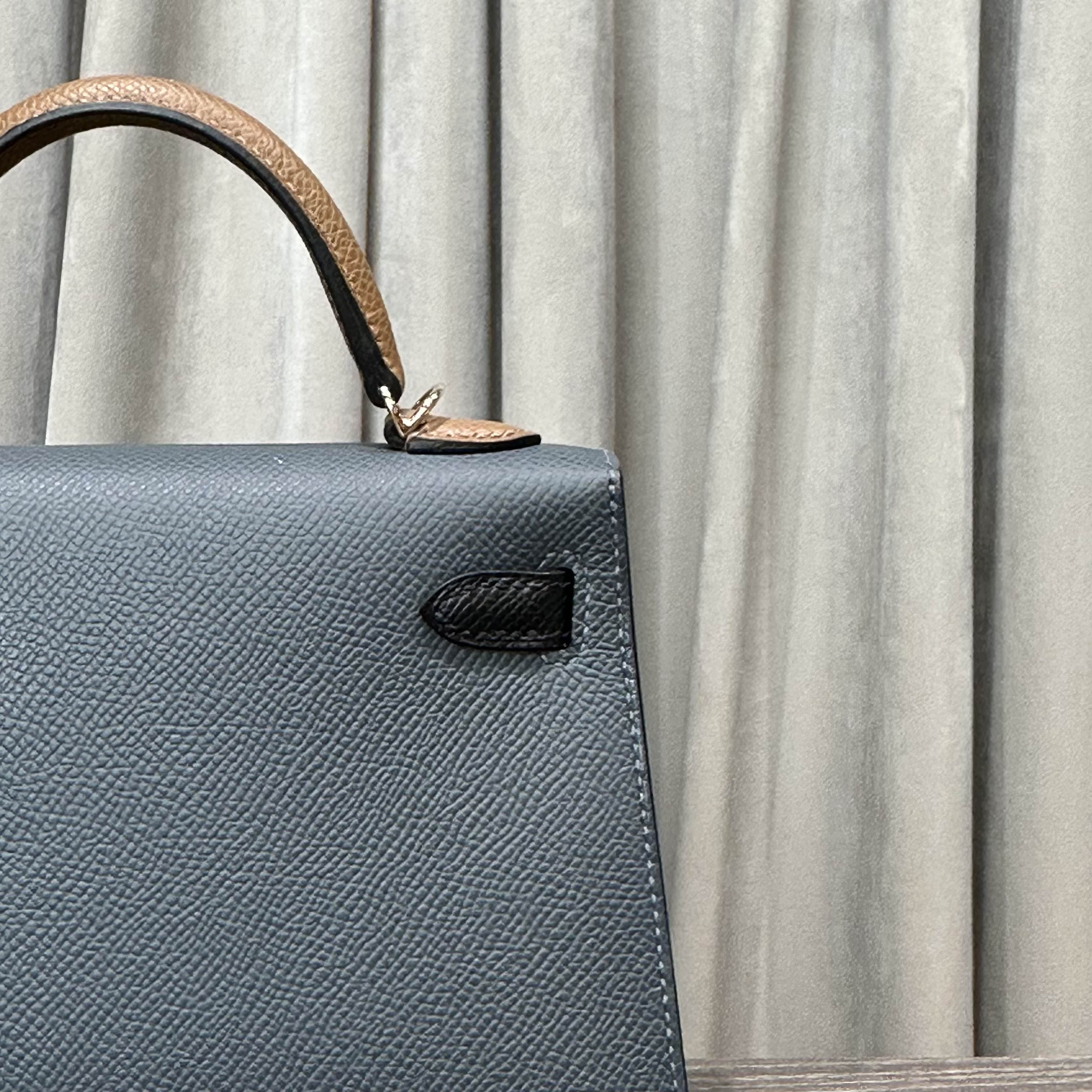 Hermès Gris Misty Noir Alezan Mini Kelly 20 Sellier Tricolore Epsom Permabrass Hardware