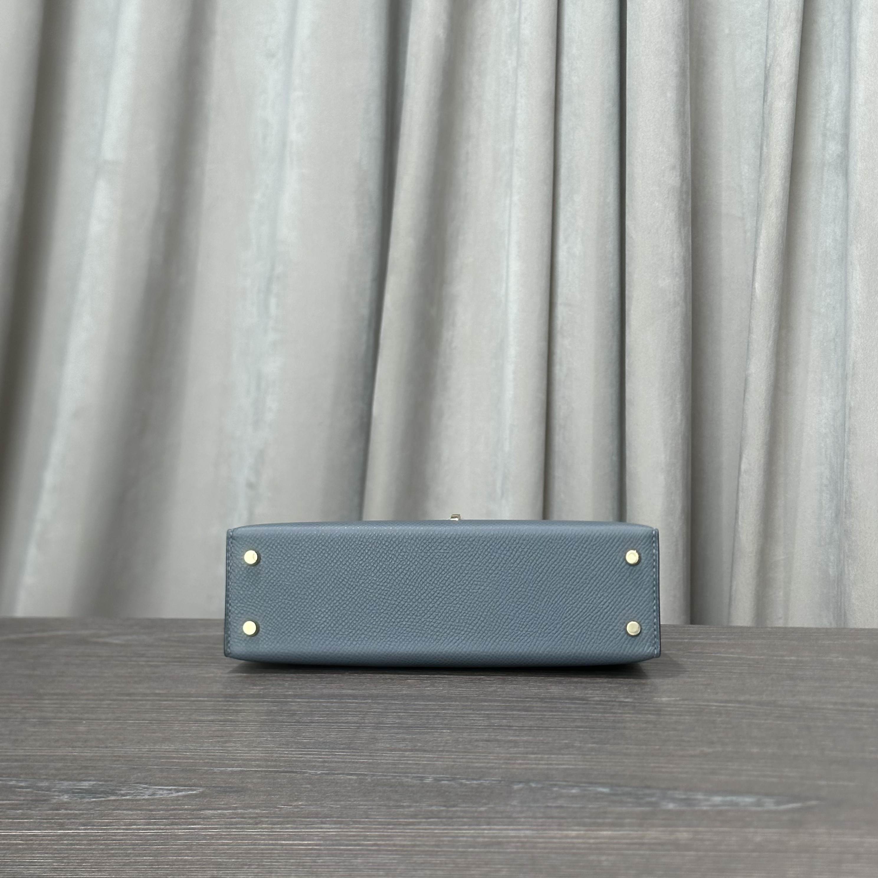 Hermès Gris Misty Noir Alezan Mini Kelly 20 Sellier Tricolore Epsom Permabrass Hardware