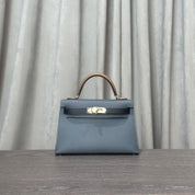 Hermès Gris Misty Noir Alezan Mini Kelly 20 Sellier Tricolore Epsom Permabrass Hardware